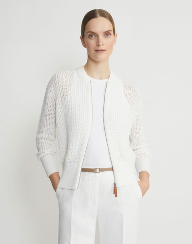 Lafayette 148 New York Organic Cotton Open Knit Zip Cardigan