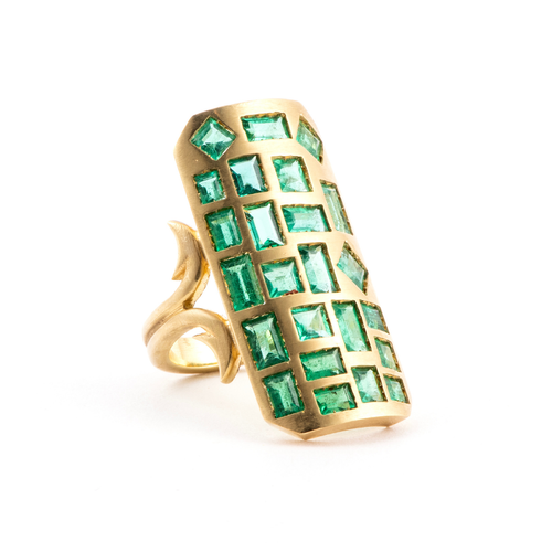 Sylva & Cie. Emerald Long Ten Table Ring, Size 7 1/4