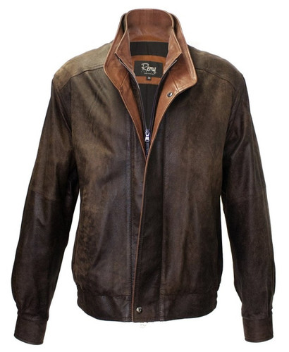 Remy Men's Leather Double Collar Bomber Jacket in Frontier/Timber