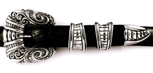Jeff Deegan Designs Sterling Silver 4 PC Carved Gothic Buckle Set, 1”