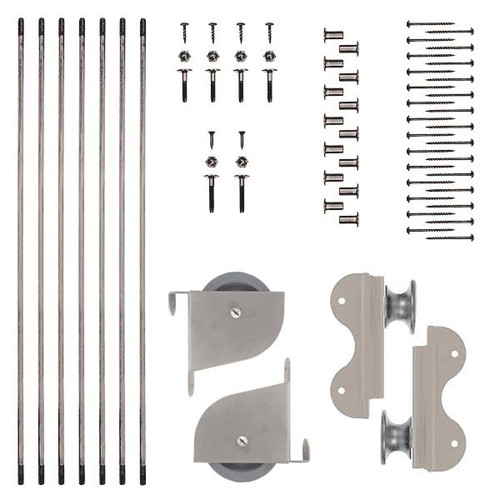 Quiet Glide Ladder Hardware Kit, 16in Wide, Single Roller, Contemporary Wheel, Satin Nickel