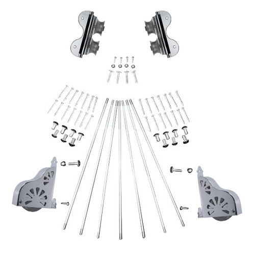 Quiet Glide Ladder Hardware Kit, 20in Wide, Double Roller, Sunburst Braking Wheel, Chrome