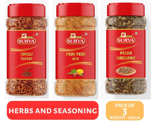 SURYA CHILLI FLAKES AND PERI PERI AND PIZZA OREGANO