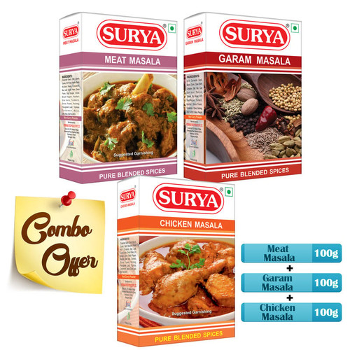 Garam Masala 100g + 
Chicken Masala 100g + 
Mutton masala 100g