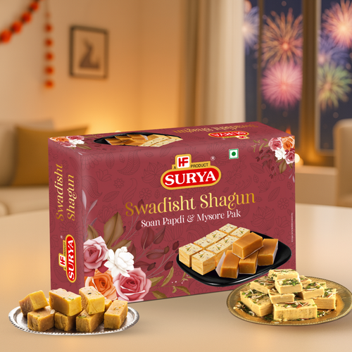 Surya Swadisht Shagun Gift Box with Soan Papdi and Mysore Pak Surya Swadisht Shagun Gift Box with Soan Papdi and Mysore Pak