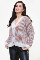 Button striped Front Oversized Knitted Cardigan