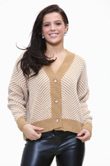 Button striped Front Oversized Knitted Cardigan