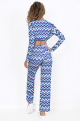 Printed Cropped Top Flared Trousers Co-Ord Set