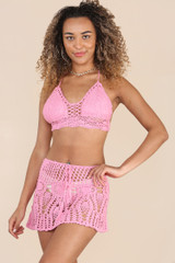 Crochet Mini Skirt Tie Up Bralette Co-Ord Set