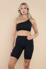 Ribbed Seamless One shoulder Cycling Co-Ord Set