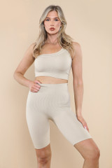 Ribbed Seamless One shoulder Cycling Co-Ord Set