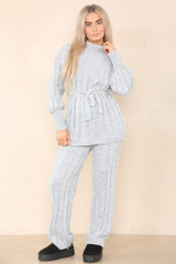 Ribbed High Neck Tie Waist Co-Ord Set