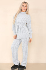 Ribbed High Neck Tie Waist Co-Ord Set