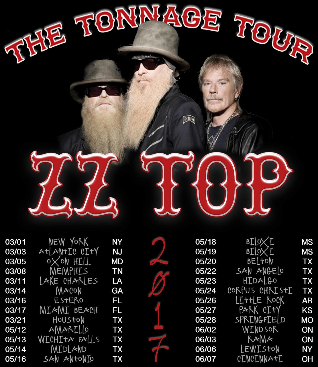 ZZ Top - The Tonnage Tour 2017 - Phoenix Tees