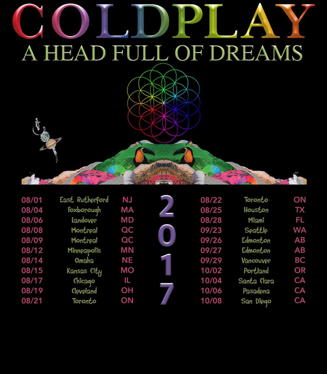 Coldplay Shirt Adult Large Head Full of Dreams 2017