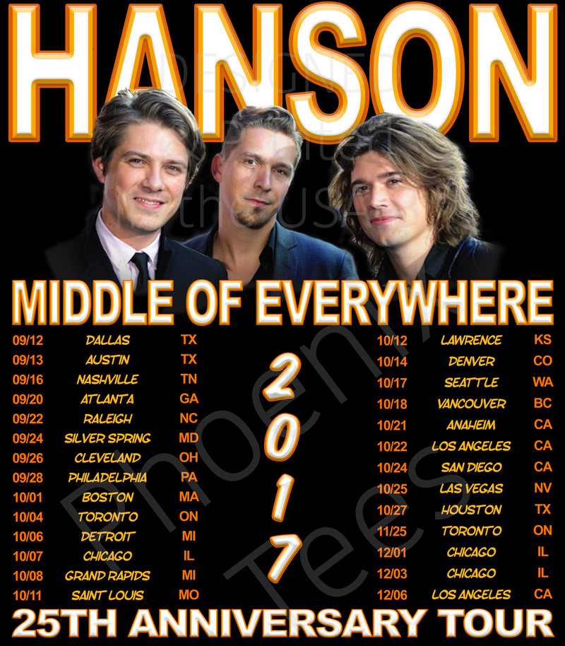 Hanson 25th Anniversary Middle of Everywhere t shirt