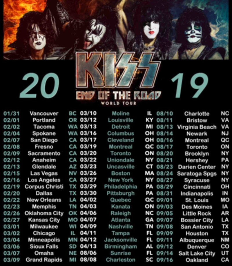 Kiss 2019 End of the Road Tour