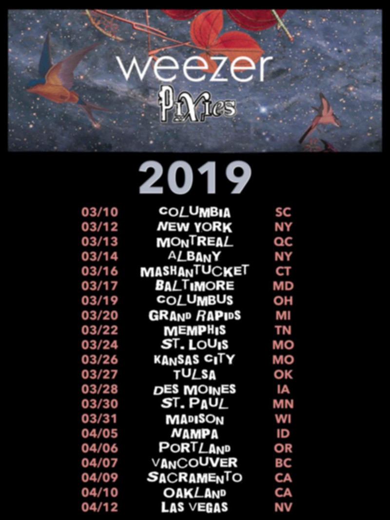 Weezer and Pixies 2019 Concert Tour