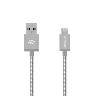 mbeat 'Toughlink' Silver 1.2m Metal Braided MFI Lightning Cable