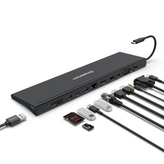 Simplecom CHN622 USB-C 12-in-1 Multiport Docking Station Laptop Stand Dual HDMI + VGA Triple Display Gigabit LAN
