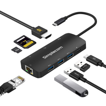 Simplecom CHT580 USB-C SuperSpeed 8-in-1 Multiport Hub Adapter HDMI