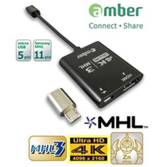 AMBER MHL-008H MHL MOBILE HIGH DEFINITION LINK TO HDMI ADAPTER SUPPORTS 4K HDTV