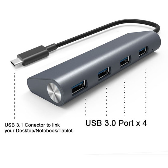 ALUMINUM HOUSING TYPE C USB 3.1 TO USB 3.0  4 PORT HUB