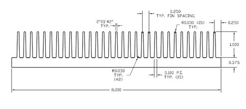 8.000" Wide Extruded Aluminum Heatsink