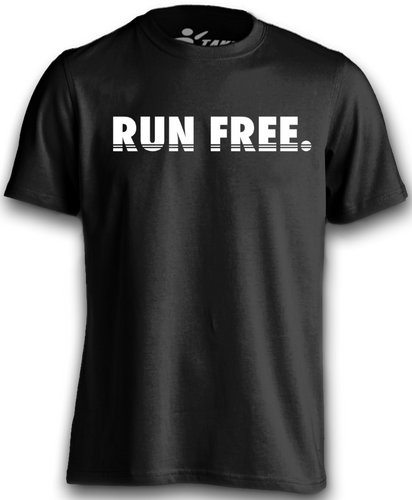 The newest version of our iconic Run Free Tee! Run Free 3 in black!