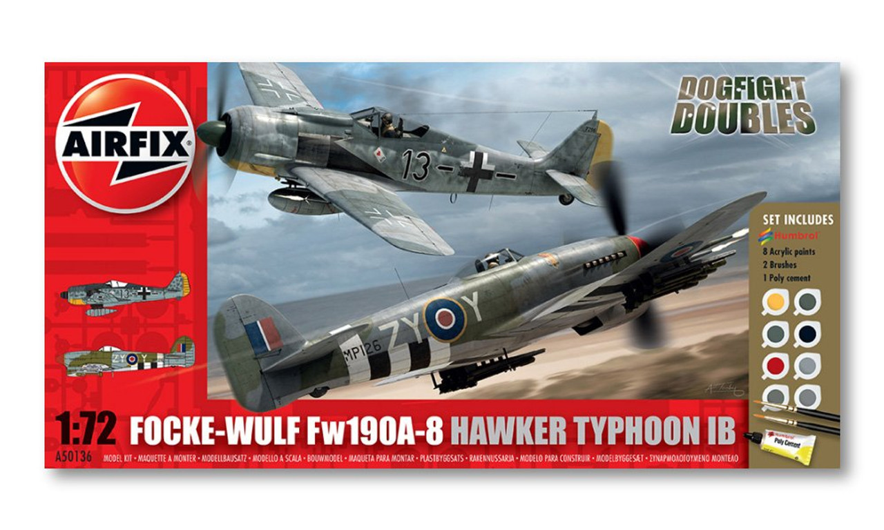 Airfix Focke Wulf Fw190A-8 Hawker Typhoon Ib Dogfight Doubles 1:72 Scale Model Kit (A50136)