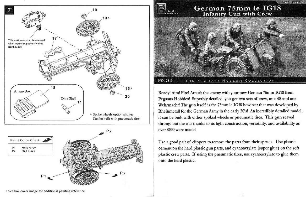 Pegasus Hobbies 7510 1:72 German 75mm le IG18 - infantry gun with crew 