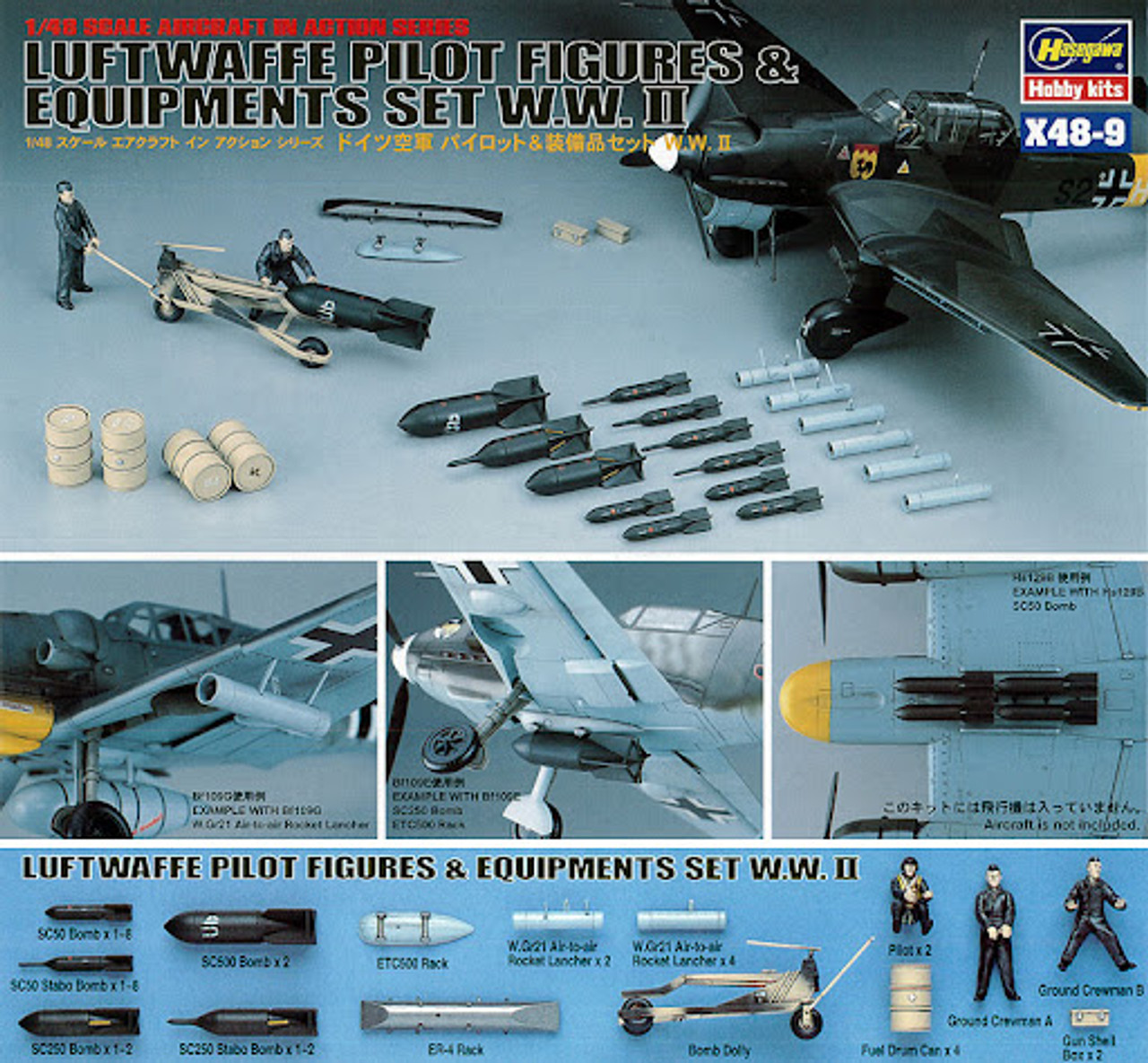 Hasegawa X48-9 1:48 Lufthwaffe Pilot Figures & Equipment Set WWII
