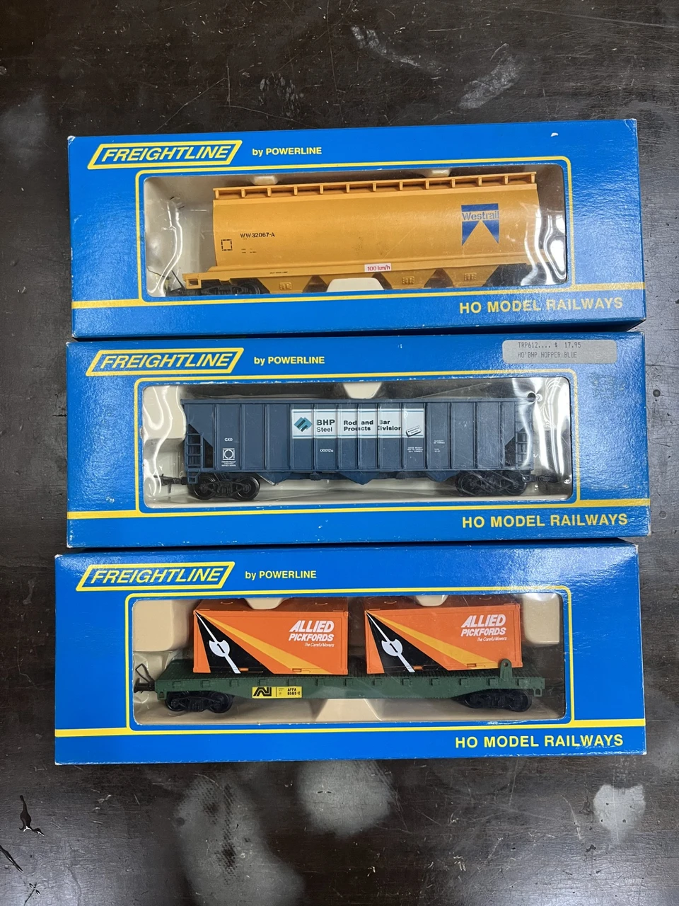 Powerline HO scale Freightline Allied Pickfords + BHP Steel Hopper  + Westrail Hopper