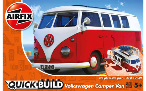 Skill 1 Model Kit Volkswagen Camper Van Red Snap Together Painted Plastic  Model Car Kit by Airfix Quickbuild