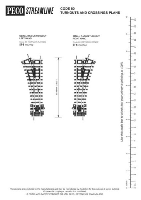 Peco ST-5 Track Code 80 No.1 Radius, R/H Turnout,