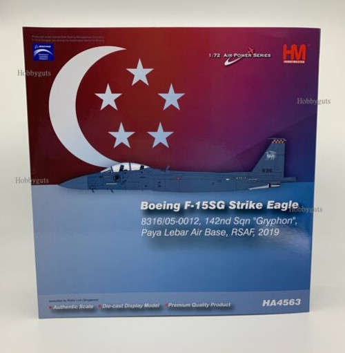 Hobby Master 1:72 diecast Boeing F-15SG Strike Eagle 8316/05-0012, 142nd Squadron "Gryphon", Paya Lebar Air Base, RSAF 2019 