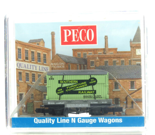  Peco NR-24 Conflat Wagon with Container Furniture Removals SR