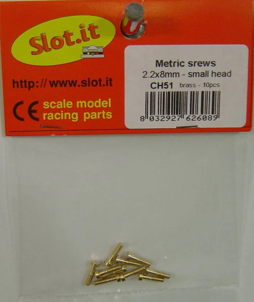 Slot.it Metric screws 2.2x8mm - small head CH51 brass - 10 pieces