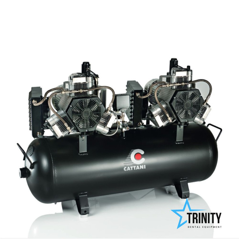 Cattani AC600 Twin Head 3 cylinder Oilless Dental Air Compressor by www.trinitydentalequipment.com