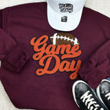 Red Orange Game Day Chenille Patch Crewneck Sweatshirt