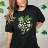 Plaid Bow Shamrock Faux Glitter Tee