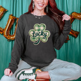 Lucky Faux Yarn Checkered Shamrock Long Sleeve