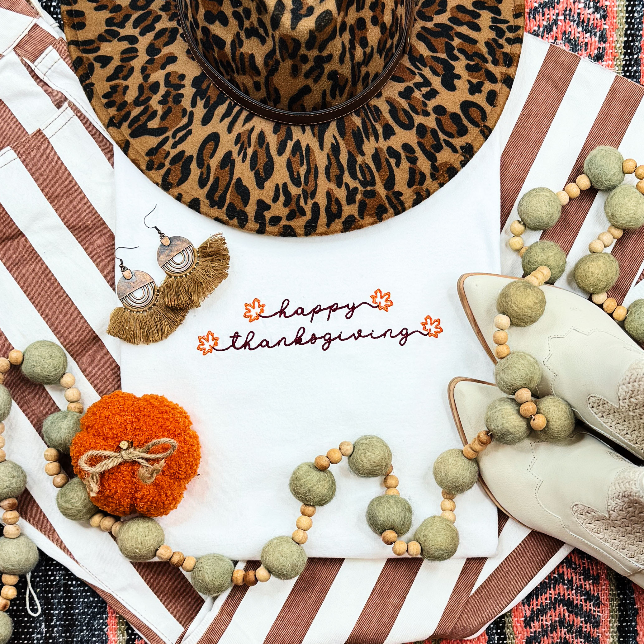 Happy Thanksgiving Embroidered Pigment Dyed Tee