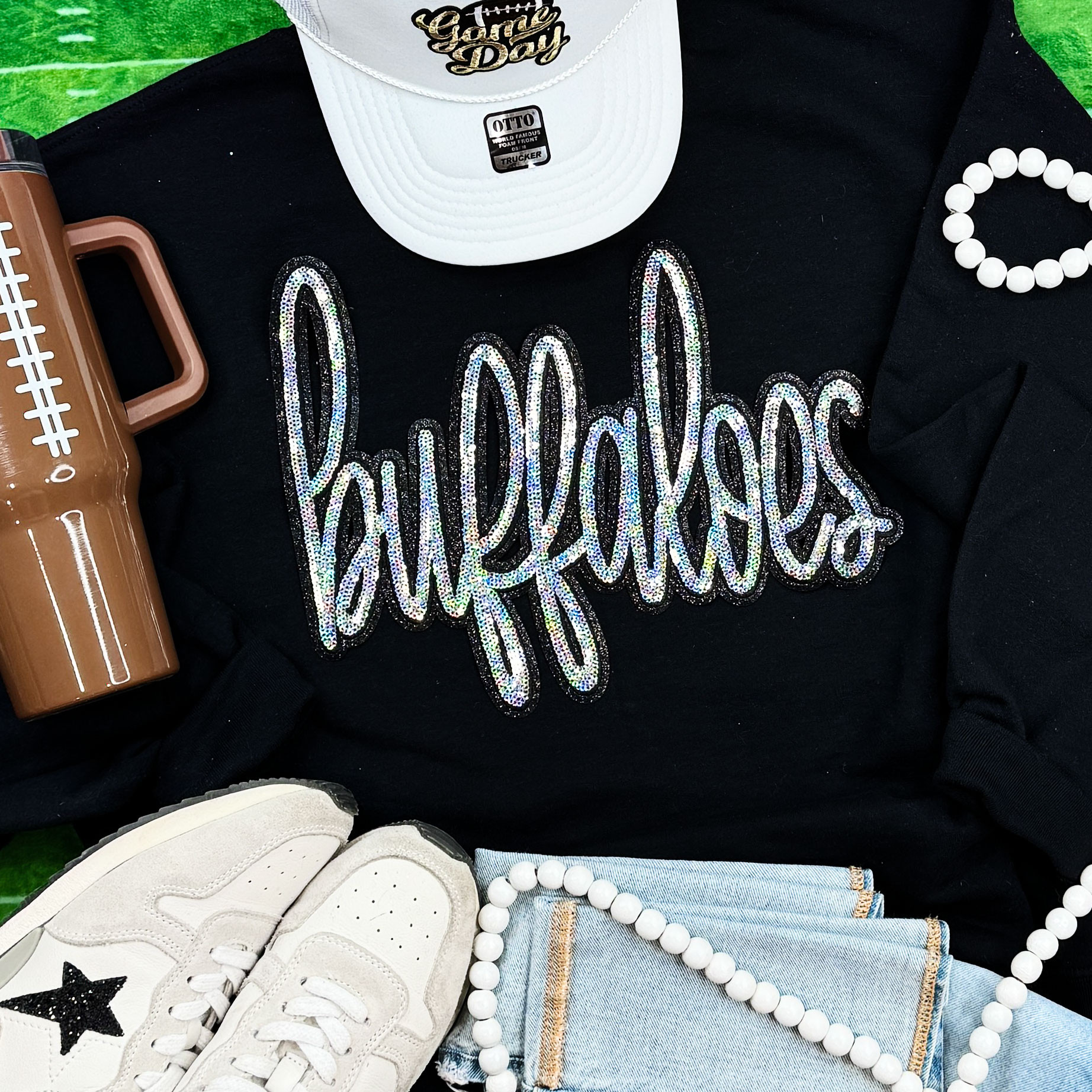 Buffaloes Sequin Patch Black Crewneck Sweatshirt