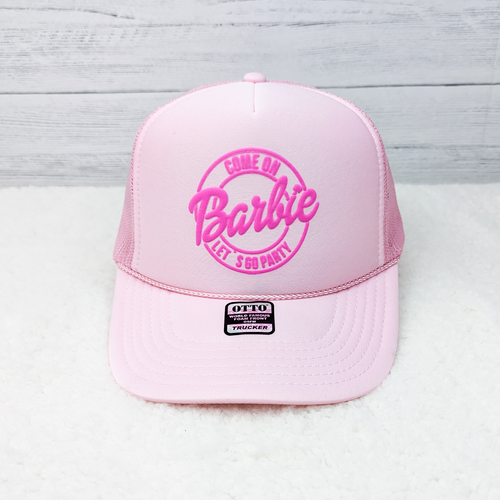 Come On Barbie PUFF on Pink Foam Trucker Hat