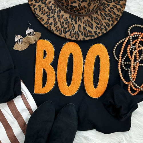 Orange Boo Chenille Patch Crewneck Sweatshirt