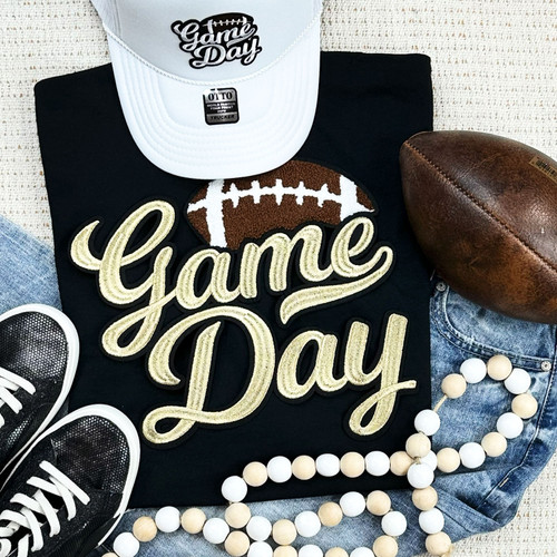 Metallic Gold Game Day Chenille Embroidered Patch Everyday Tee