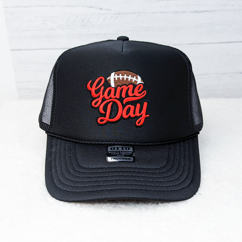 Black Trucker Cap With FOOTBALL Embroidered Game Day Patch