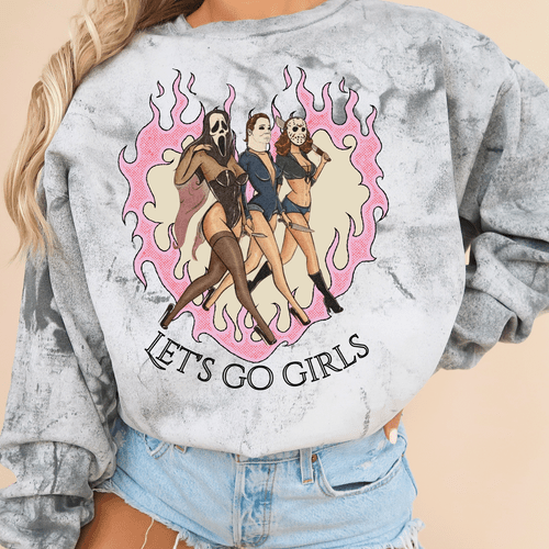 Let's Go Girls Horror Character Colorblast Crewneck