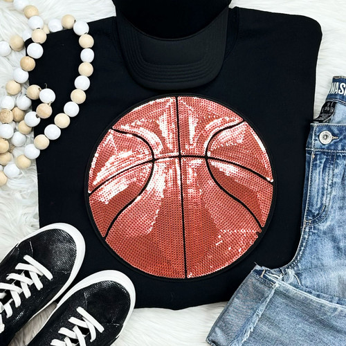 Sequin Basketball Chenille Patch Crewneck Sweatshirt